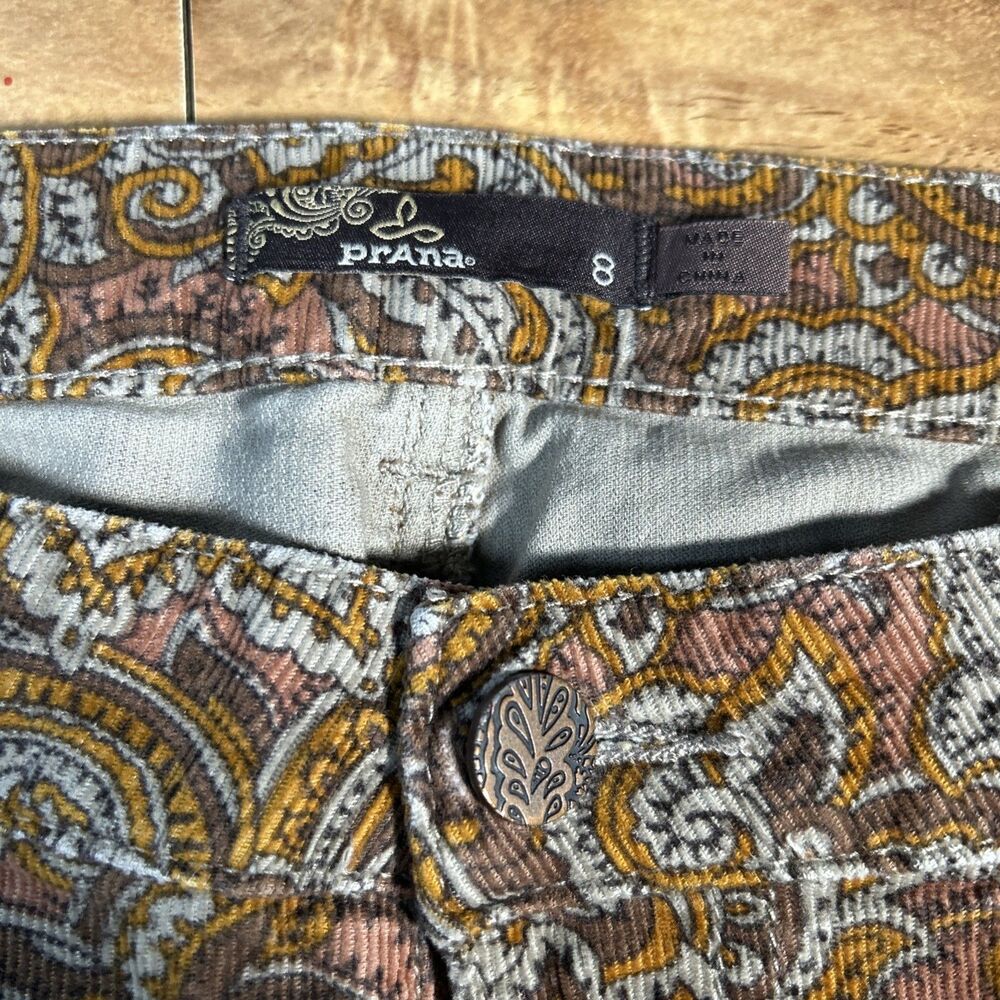 prAna Trinity Cord Pants Size 8 Brown Paisley Micro Corduroy Classic 5 Pocket - Picture 4 of 7